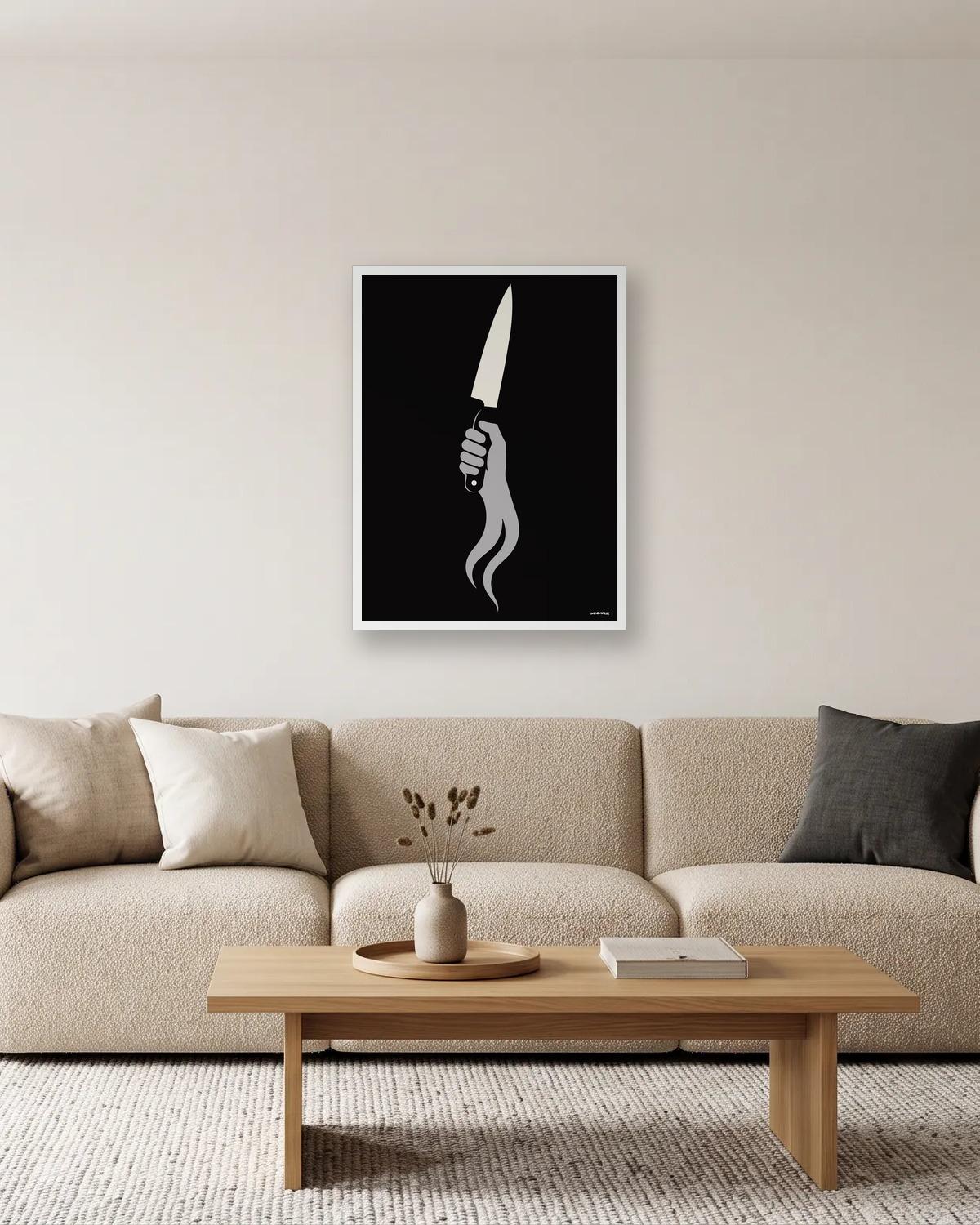 Lame blanche, affiche encadrée dans un salon