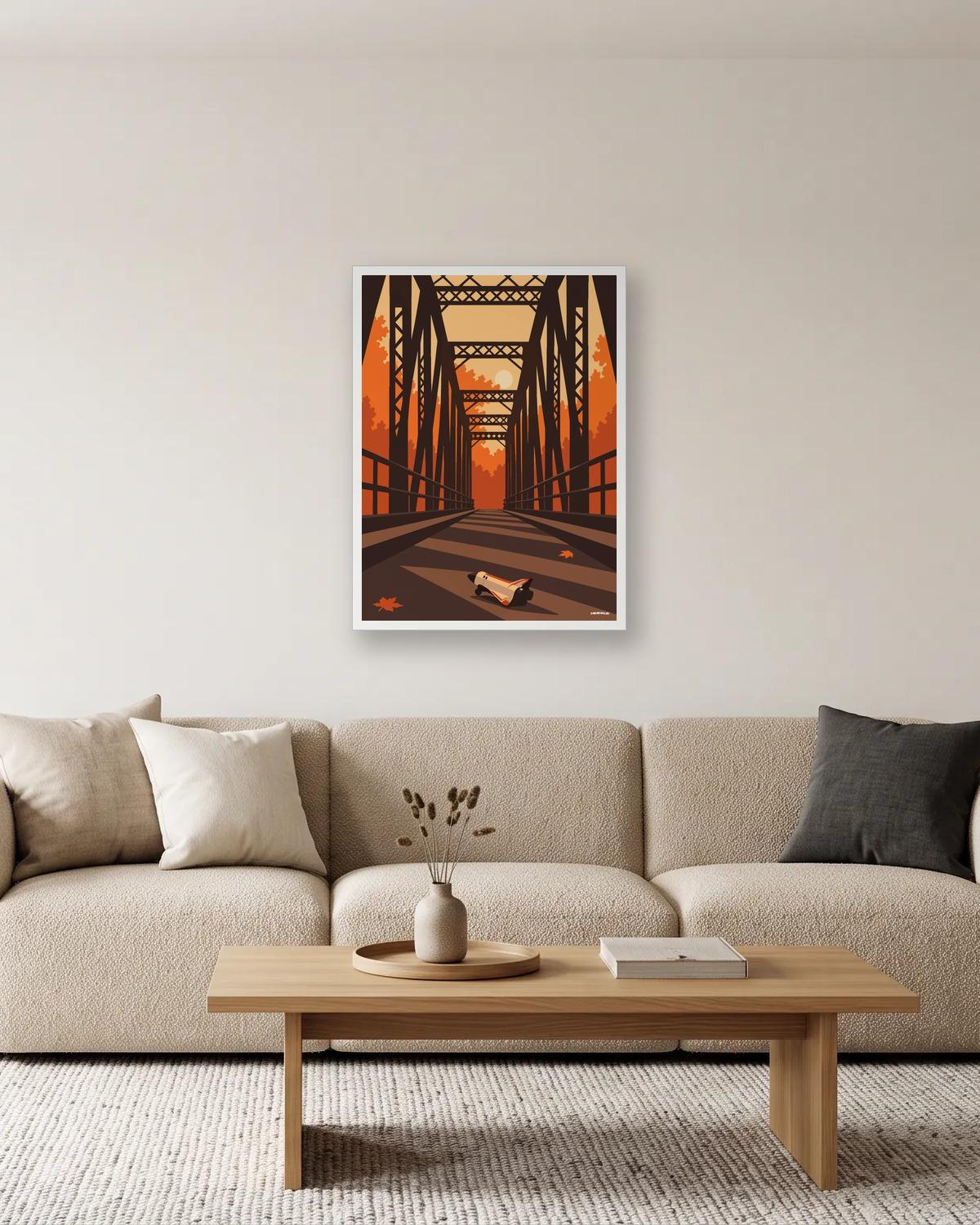 Le jouet sur le pont, affiche encadrée dans un salon