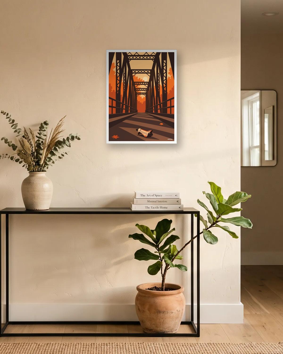 Le jouet sur le pont, affiche encadrée dans une entrée