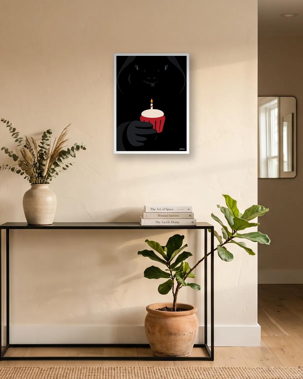 Souffle ta bougie, affiche encadrée dans une entrée