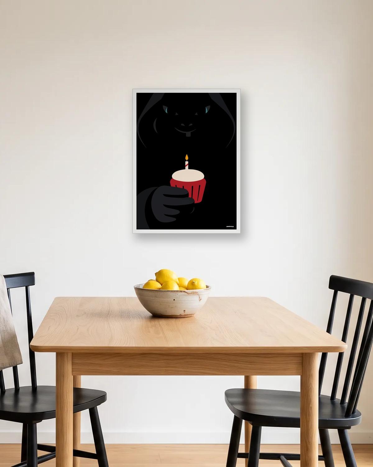 Souffle ta bougie, affiche encadrée en situation dans la pièce qui lui correspond