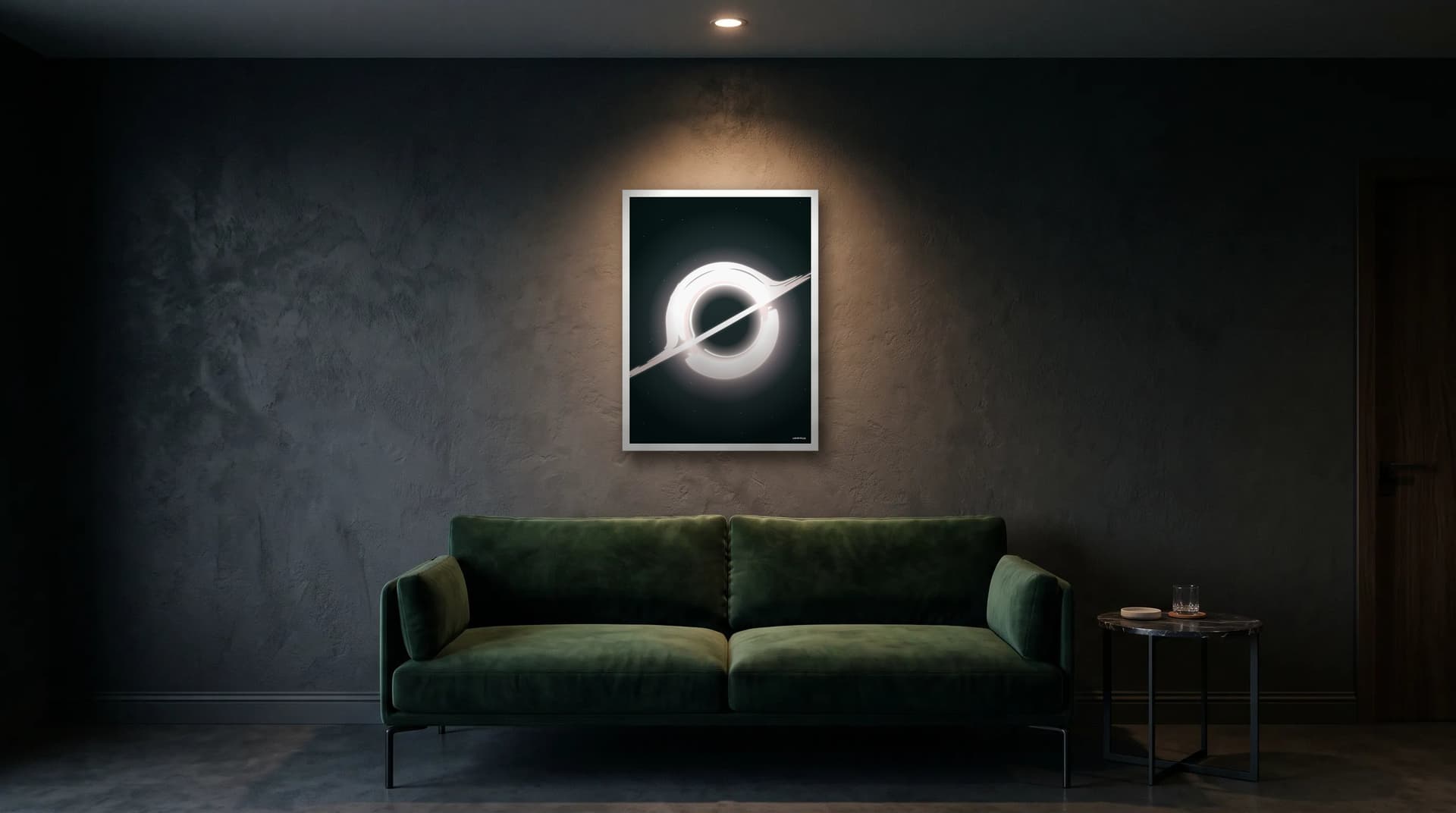 Affiche minimaliste encadrée dans un salon